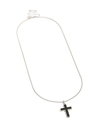 Collier croix pour homme en acier inoxydable étanche et émail noir