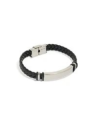 Bracelet pour homme étanche en acier inoxydable et cuir PU noir tressé