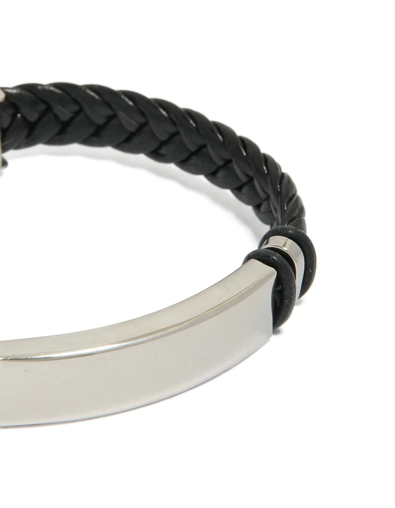 Bracelet pour homme étanche en acier inoxydable et cuir PU noir tressé