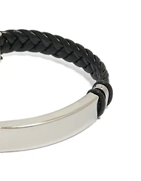 Bracelet pour homme étanche en acier inoxydable et cuir PU noir tressé