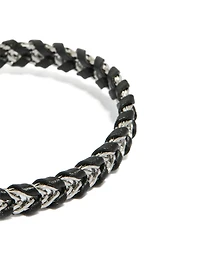 Bracelet pour homme étanche en acier inoxydable et cuir PU noir à chaîne tressée