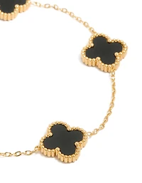 Mens Waterproof Gold Plated Stainless Steel Black Clover Chain Bracelet