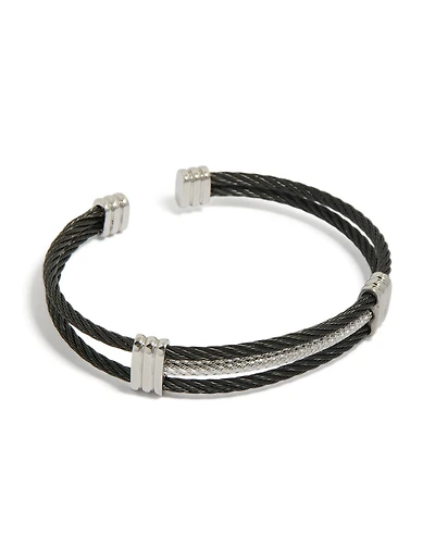 Bracelet de poignet étanche pour homme en acier inoxydable noir et argent torsadé.