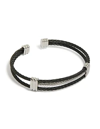 Bracelet de poignet étanche pour homme en acier inoxydable noir et argent torsadé.