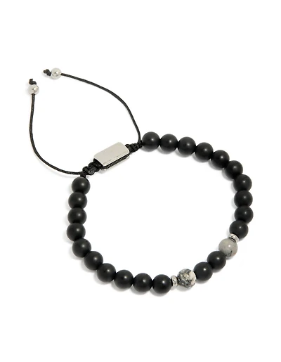 Mens Waterproof Stainless Steel Black Beaded Toggle Bracelet