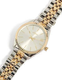 Mens Mixed Metal Etched Link Classic Watch