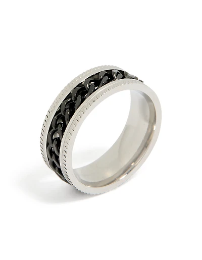 Bague pour homme étanche en acier inoxydable noir avec détail de chaîne