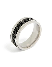 Bague pour homme étanche en acier inoxydable noir avec détail de chaîne