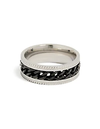 Bague pour homme étanche en acier inoxydable noir avec détail de chaîne