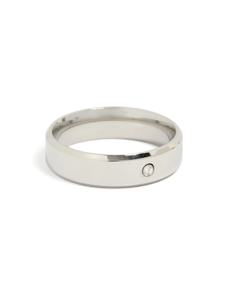 Bague pour homme étanche en acier inoxydable lisse avec solitaire zircone cubique