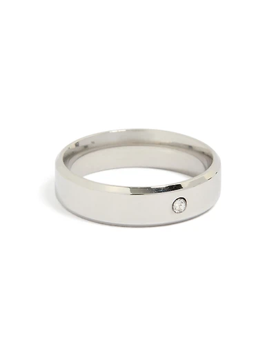 Bague pour homme étanche en acier inoxydable lisse avec solitaire zircone cubique
