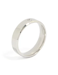 Mens Waterproof Stainless Steel Smooth Solitaire Cubic Zirconia Band Ring
