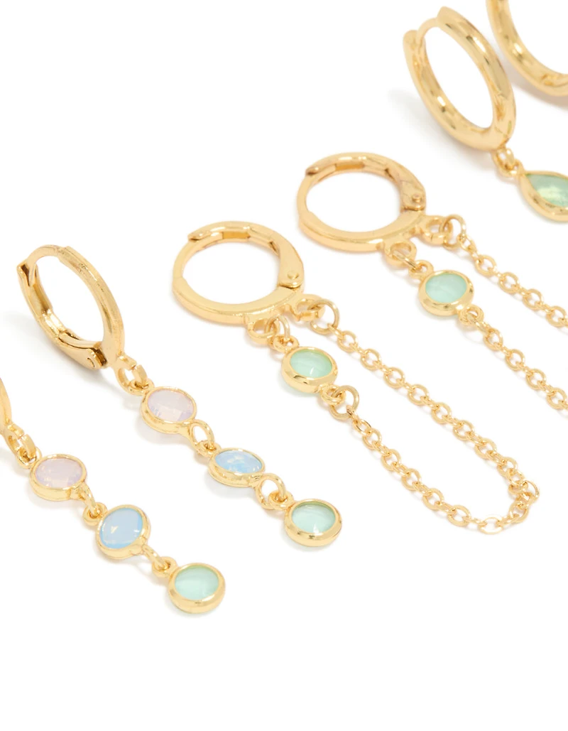 Gold Plated Lilac & Blue Cubic Zirconia Stacker Earrings 4-Pack
