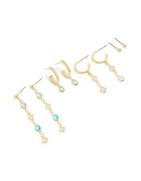 Gold Plated Blue & Clear Cubic Zirconia Stacking Earrings 4-Pack