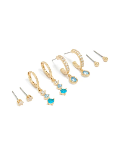 Boucles d'oreilles empilables plaquées or avec zircon cubique transparent et bleu pâle (lot de 4)