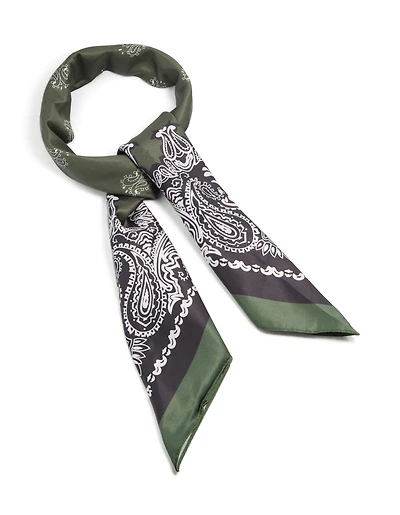 Écharpe en tissu vert olive avec motif cachemire décoratif