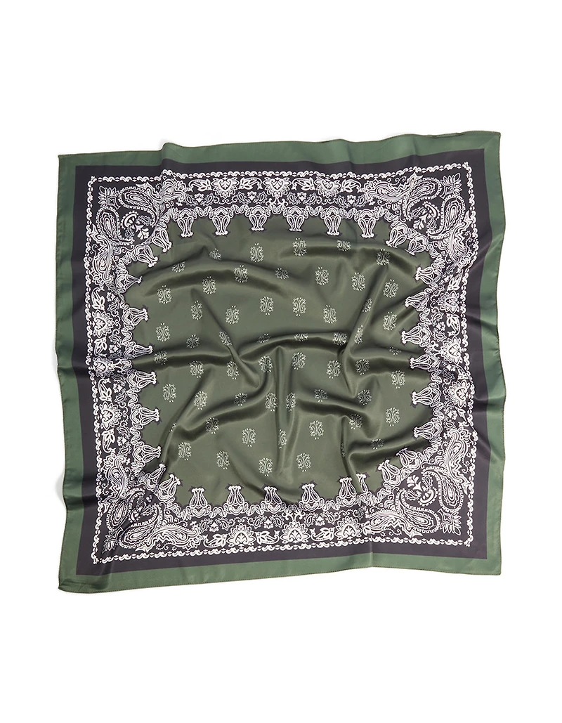 Écharpe en tissu vert olive avec motif cachemire décoratif