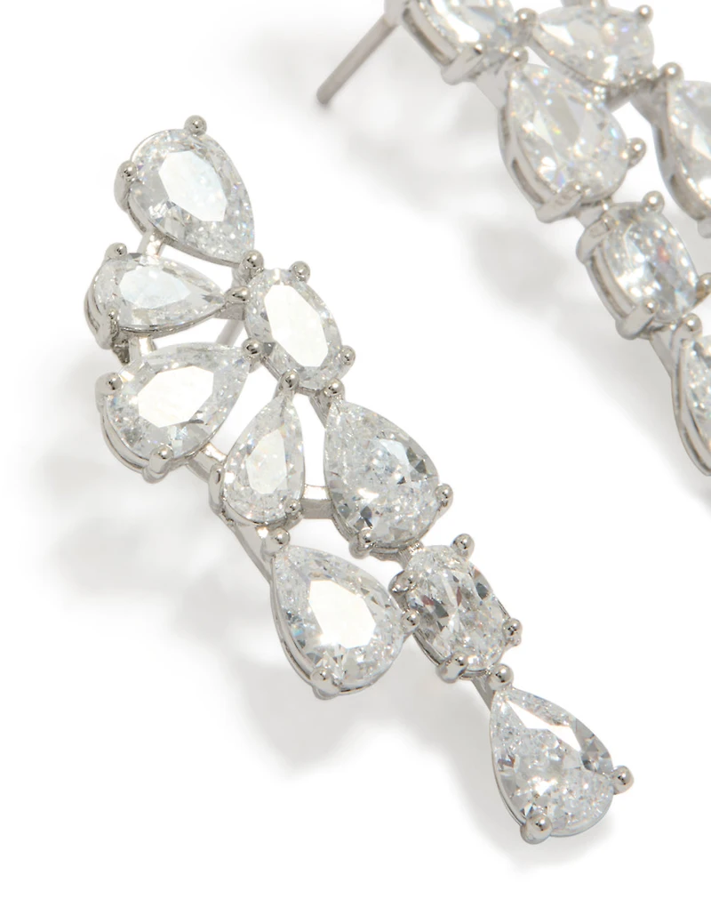 Silver Cubic Zirconia Lovely Flower Pear Drop Earrings