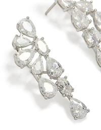 Silver Cubic Zirconia Lovely Flower Pear Drop Earrings