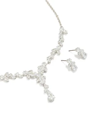 Silver Cubic Zirconia Vine Necklace & Earrings Set