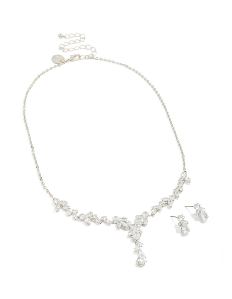 Silver Cubic Zirconia Vine Necklace & Earrings Set