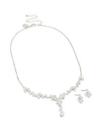 Silver Cubic Zirconia Vine Necklace & Earrings Set
