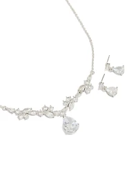 Silver Cubic Zirconia Dainty Necklace & Earrings Set