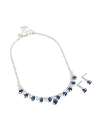 Silver Dark Blue Cubic Zirconia  Necklace & Earrings Set