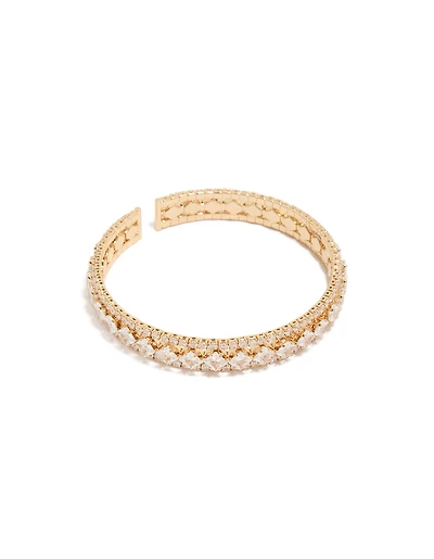 Gold Cubic Zirconia Circle Statement Cuff