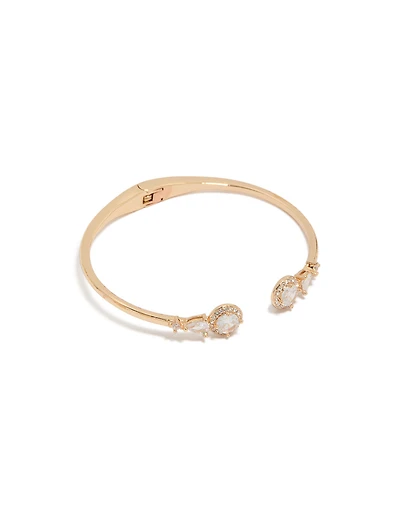 Gold Cubic Zirconia Hinged Circle Open Front Wrist Cuff