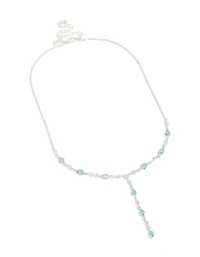 Collier en Y ovale alterné bleu plaqué argent et zircon cubique