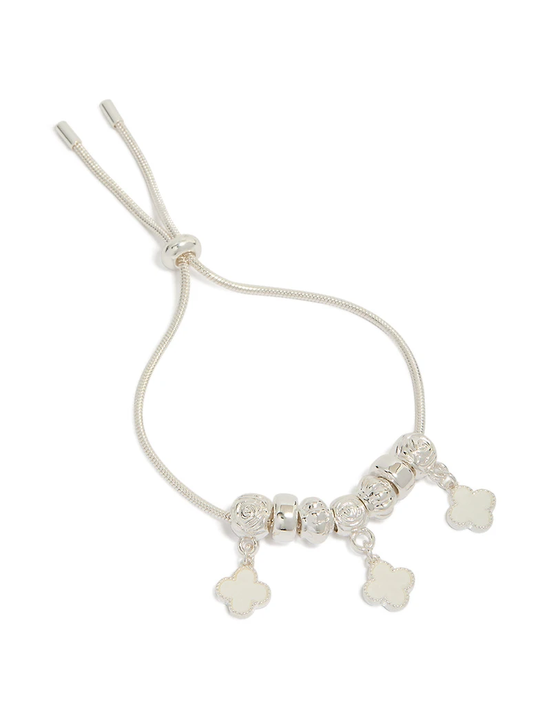 Silver Plated Triple Clover Drop Toggle Bracelet