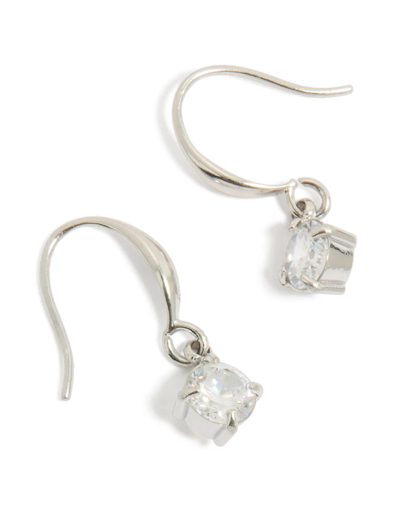 Waterproof Stainless Steel Sleek Round Cubic Zirconia Drop Earrings