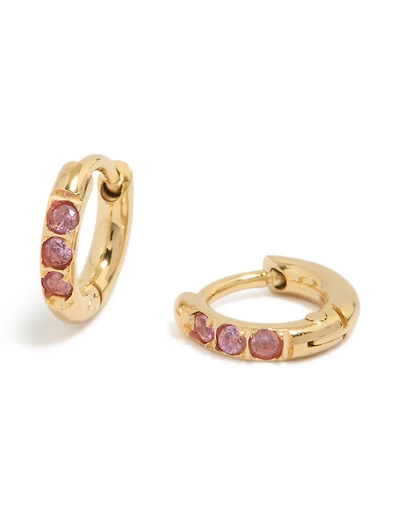 Waterproof Gold Plated Stainless Steel Pink Cubic Zirconia Huggie Earrings