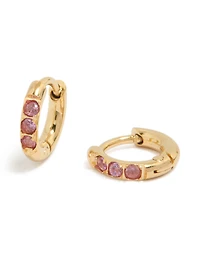 Waterproof Gold Plated Stainless Steel Pink Cubic Zirconia Huggie Earrings