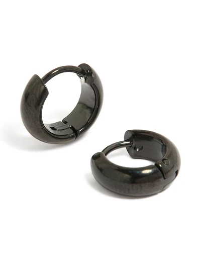 Waterproof Black Coated Stainless Steel Chunky Huggie Earrings