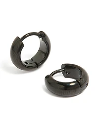 Waterproof Black Coated Stainless Steel Chunky Huggie Earrings