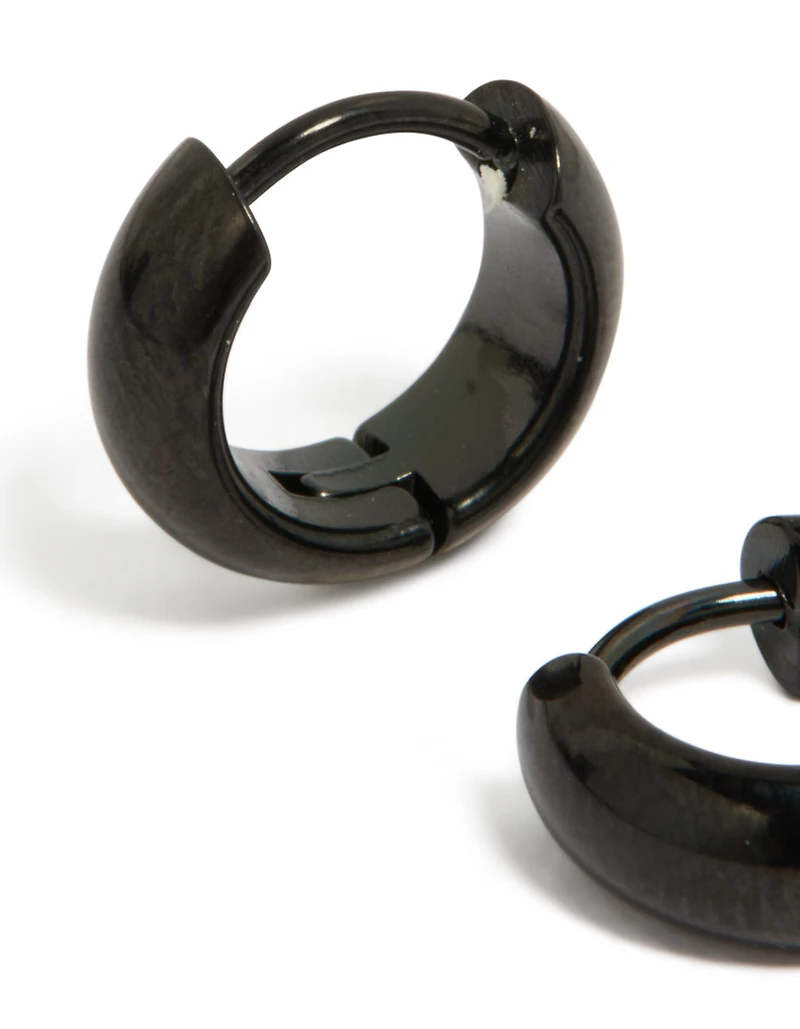 Waterproof Black Coated Stainless Steel Chunky Huggie Earrings