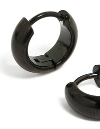 Waterproof Black Coated Stainless Steel Chunky Huggie Earrings