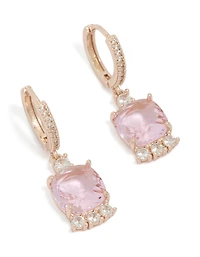 Boucles d'oreilles créoles carrées plaquées or rose et serties de zirconiums roses