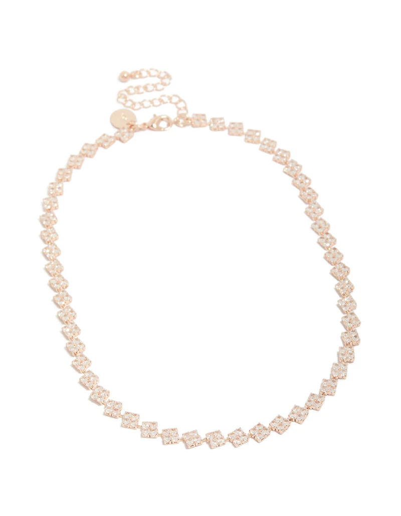 Collier à fleurs en zircon cubique plaqué or rose