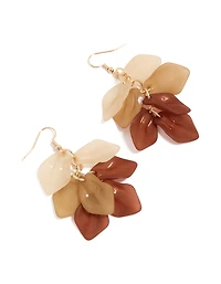Boucles d'oreilles pendantes en forme de pétales brun doré