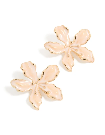 Gold Pink Enamel Flower Stud Earrings