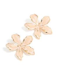 Gold Pink Enamel Flower Stud Earrings
