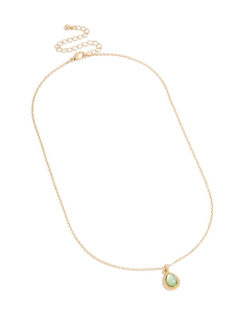 Gold Simple Teardrop Green Pendant Necklace
