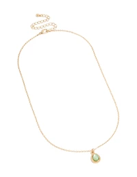 Gold Simple Teardrop Green Pendant Necklace