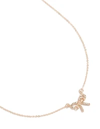 Rose Gold Dainty Diamante Bow Pendant Necklace