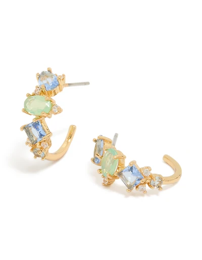 Gold Plated Blue & Green Cubic Zirconia Multi-Shaped Hoop Earrings