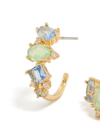 Gold Plated Blue & Green Cubic Zirconia Multi-Shaped Hoop Earrings