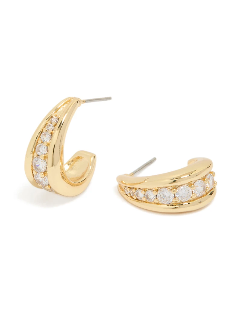Gold Plated Cubic Zirconia Drop Shaped Hoop Earrings